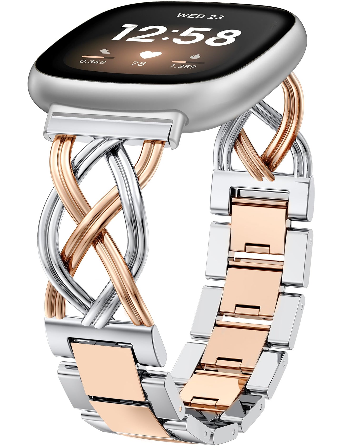 TOYOUTHS Metal Band Compatible with Fitbit Versa 4/Versa 3/Sense 2/Sense Bands Women, Celtic Stainless Steel Strap Dressy Bracelet Designer Pretty Wristband