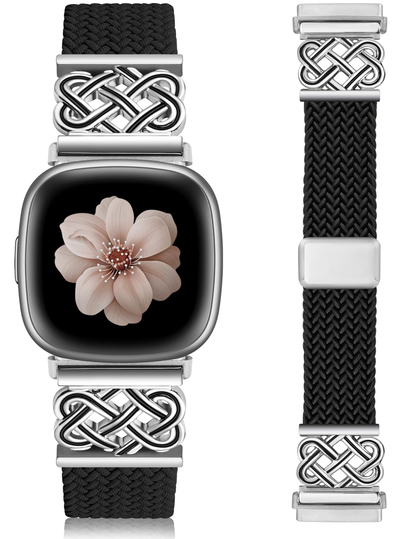 TOYOUTHS Braided Magnetic Band Compatible with Fitbit Versa 4 3/Fitbit Sense 2 1 Bands Women, Dressy Celtic Metal Stretchy Elastic Nylon Fabric Woven Strap for Versa 3 4 Sense 2 Smartwatch