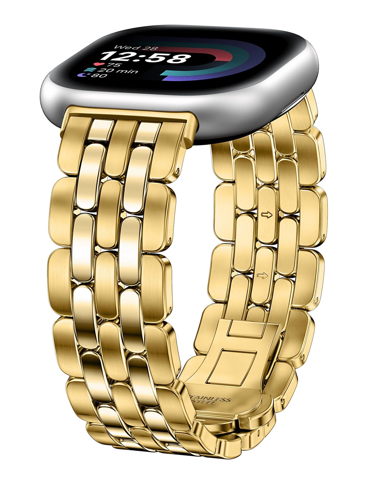 TOYOUTHS Designer Vintage Luxury Bracelet for Fitbit Versa 4/Versa 3/Sense 2/Sense Bands Women, Stainless Steel Dressy Elegant Noble Metal Strap for Versa 4 Smartwatch
