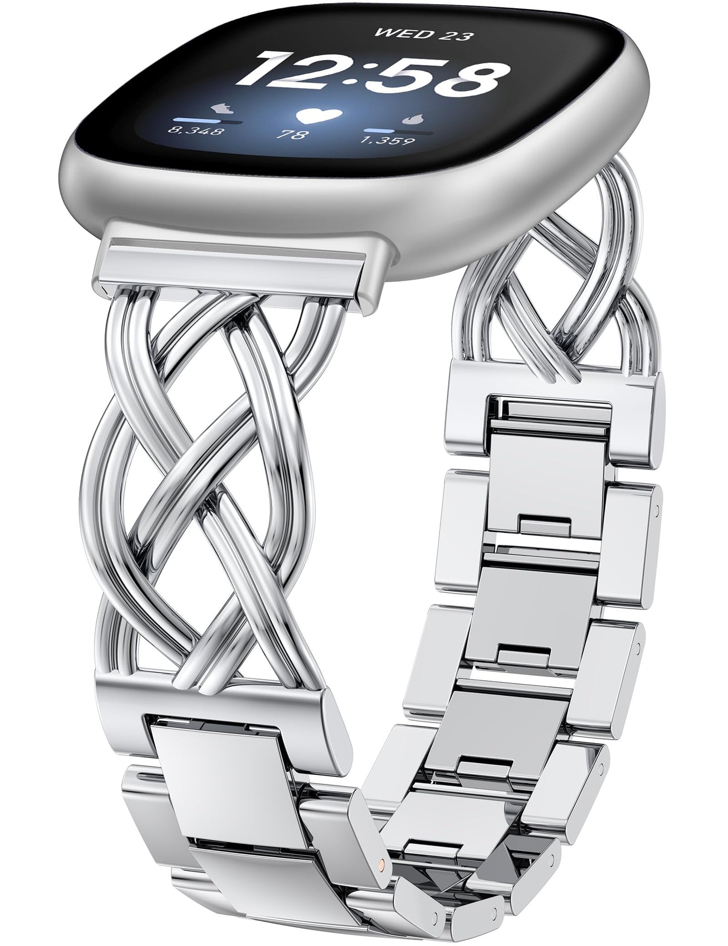 TOYOUTHS Metal Band Compatible with Fitbit Versa 4/Versa 3/Sense 2/Sense Bands Women, Celtic Stainless Steel Strap Dressy Bracelet Designer Pretty Wristband