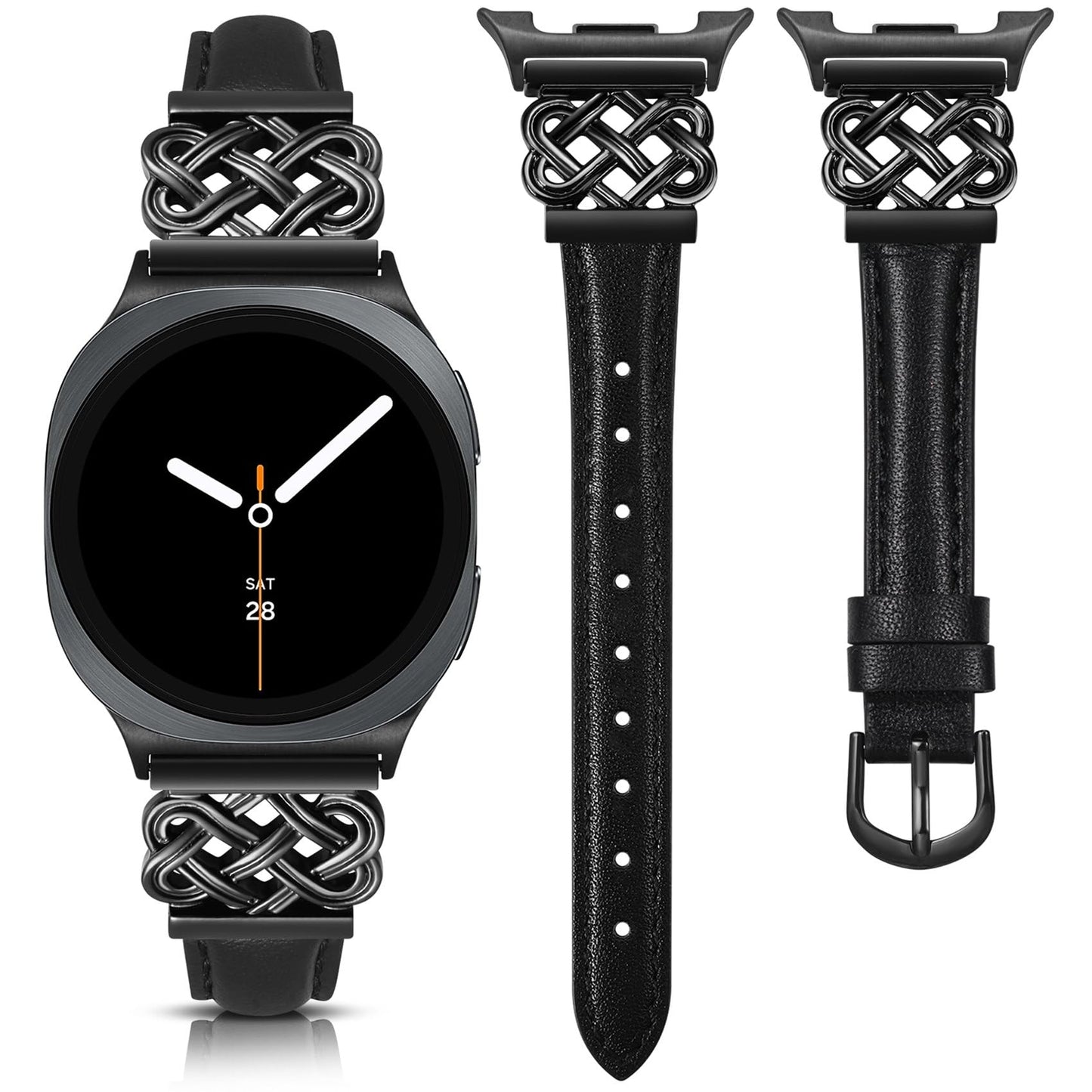 TOYOUTHS Celtic Knot Leather Band Compatible with Samsung Galaxy Watch 8 40mm 44mm/Watch 8 Classic 46mm Bands Women, No Gap One Click Slim Dressy Leather Strap with Designer Interlock Buckle