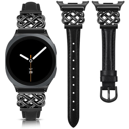 TOYOUTHS Celtic Knot Leather Band Compatible with Samsung Galaxy Watch 8 40mm 44mm/Watch 8 Classic 46mm Bands Women, No Gap One Click Slim Dressy Leather Strap with Designer Interlock Buckle