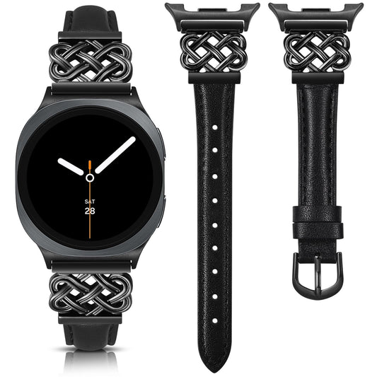 TOYOUTHS Celtic Knot Leather Band Compatible with Samsung Galaxy Watch 8 40mm 44mm/Watch 8 Classic 46mm Bands Women, No Gap One Click Slim Dressy Leather Strap with Designer Interlock Buckle