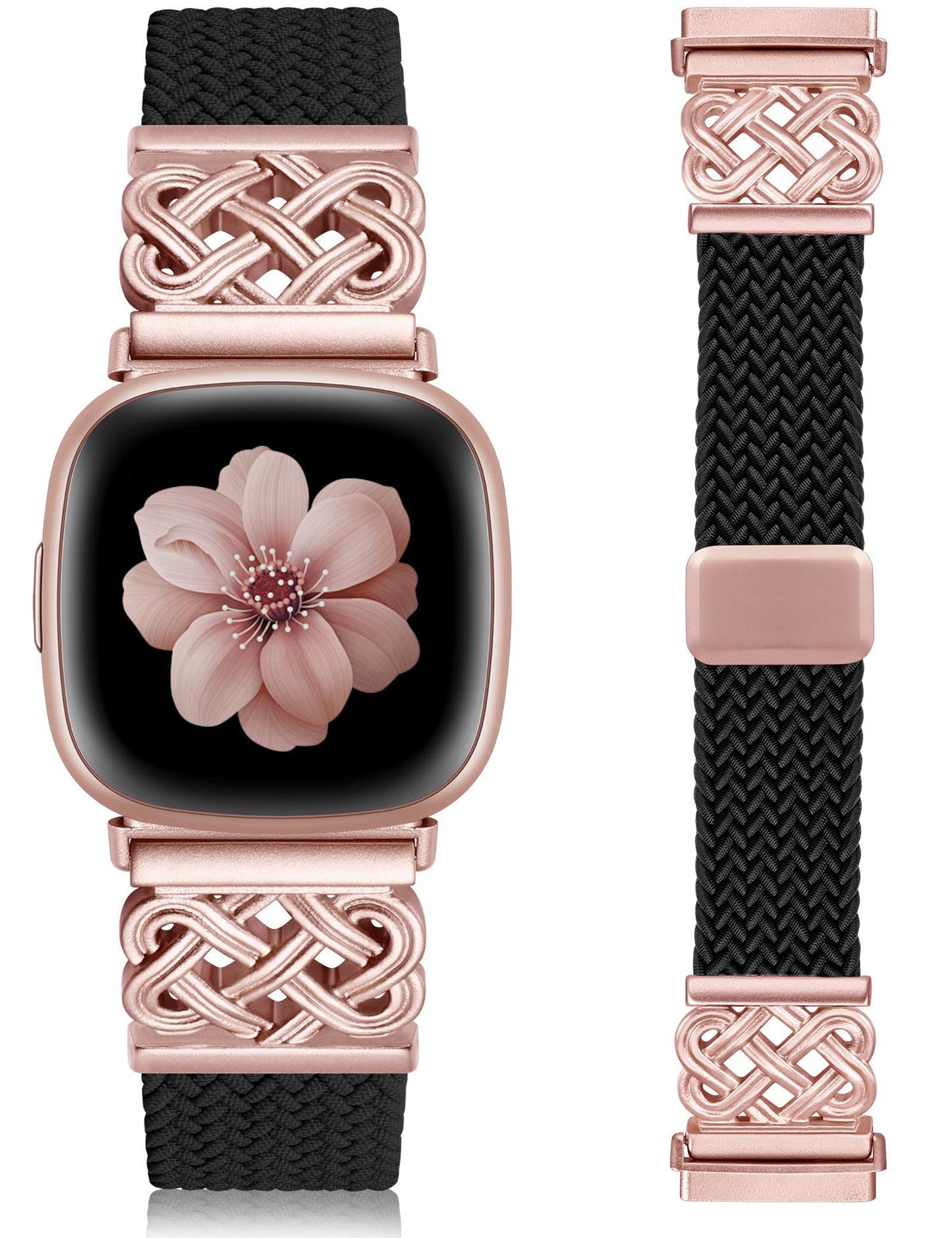TOYOUTHS Braided Magnetic Band Compatible with Fitbit Versa 4 3/Fitbit Sense 2 1 Bands Women, Dressy Celtic Metal Stretchy Elastic Nylon Fabric Woven Strap for Versa 3 4 Sense 2 Smartwatch