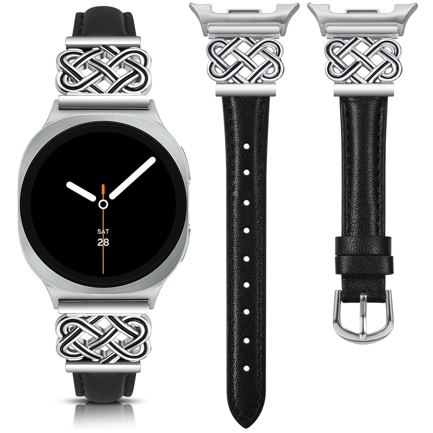 TOYOUTHS Celtic Knot Leather Band Compatible with Samsung Galaxy Watch 8 40mm 44mm/Watch 8 Classic 46mm Bands Women, No Gap One Click Slim Dressy Leather Strap with Designer Interlock Buckle