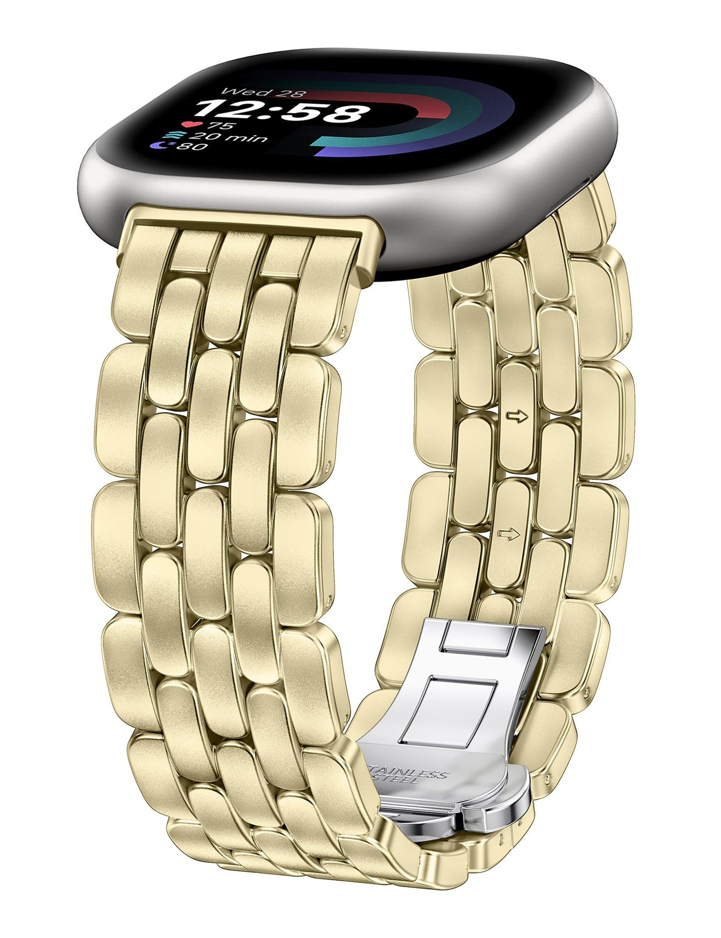 TOYOUTHS Designer Vintage Luxury Bracelet for Fitbit Versa 4/Versa 3/Sense 2/Sense Bands Women, Stainless Steel Dressy Elegant Noble Metal Strap for Versa 4 Smartwatch