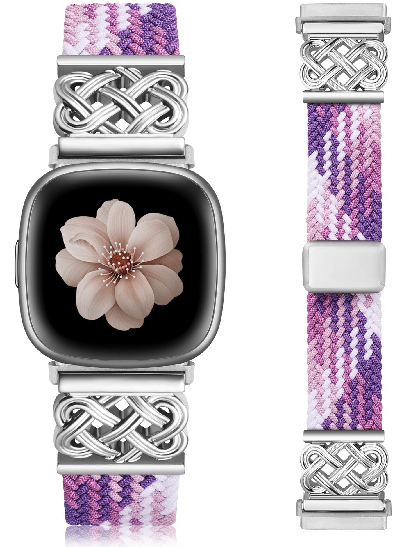 TOYOUTHS Braided Magnetic Band Compatible with Fitbit Versa 4 3/Fitbit Sense 2 1 Bands Women, Dressy Celtic Metal Stretchy Elastic Nylon Fabric Woven Strap for Versa 3 4 Sense 2 Smartwatch
