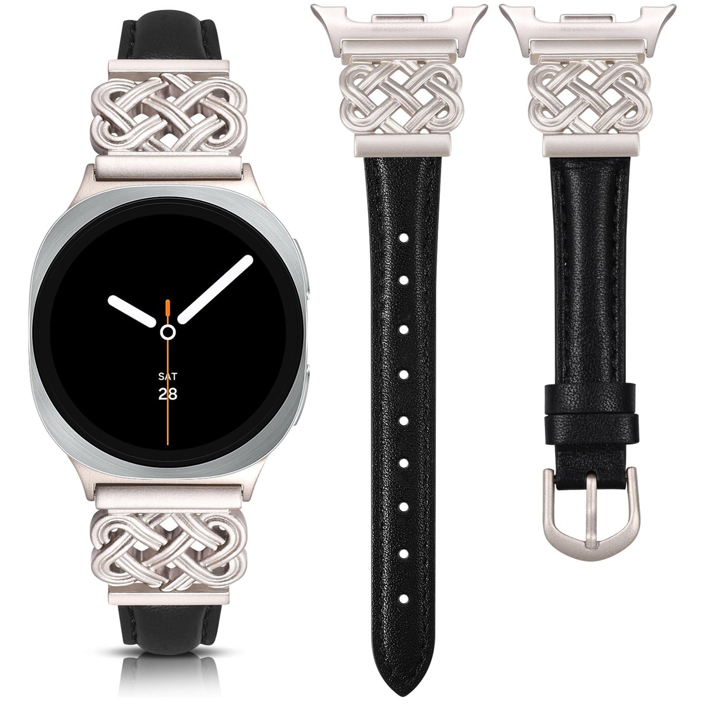 TOYOUTHS Celtic Knot Leather Band Compatible with Samsung Galaxy Watch 8 40mm 44mm/Watch 8 Classic 46mm Bands Women, No Gap One Click Slim Dressy Leather Strap with Designer Interlock Buckle