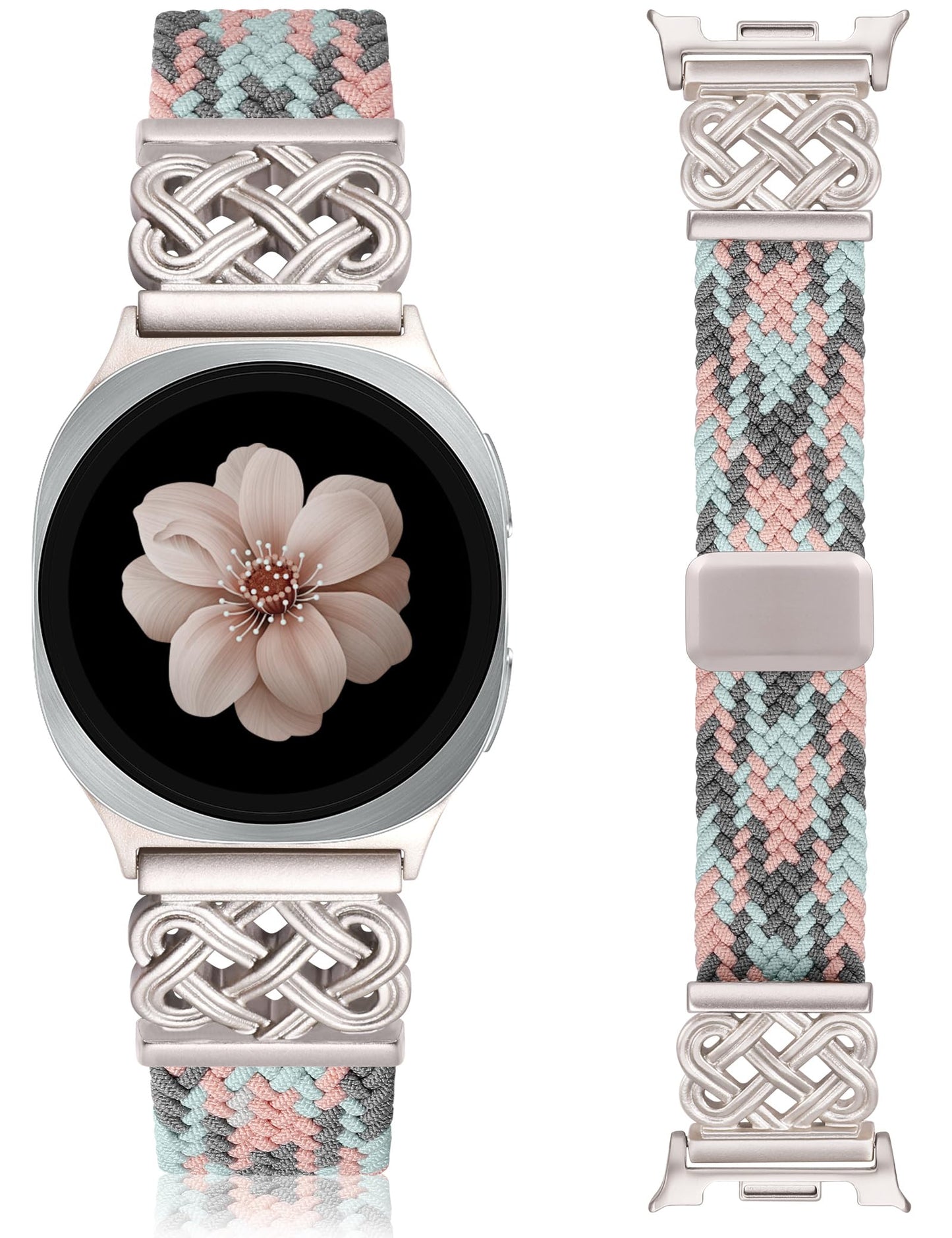 TOYOUTHS Braided Magnetic Band Compatible with Samsung Galaxy Watch 8 7 6 5 4 FE 40mm 44mm/8 6 Classic/5 Pro/4 Classic/3 41mm/Active 2 Women Men, 20mm Celtic Stretchy Elastic Dressy Nylon Strap, No for Ultra