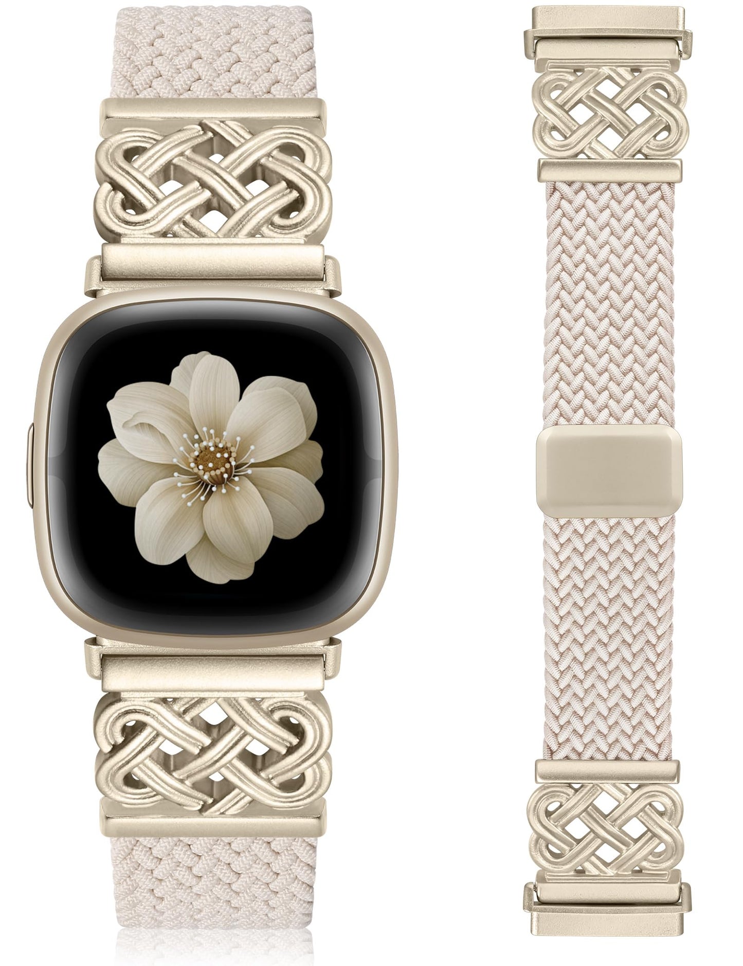 TOYOUTHS Braided Magnetic Band Compatible with Fitbit Versa 4 3/Fitbit Sense 2 1 Bands Women, Dressy Celtic Metal Stretchy Elastic Nylon Fabric Woven Strap for Versa 3 4 Sense 2 Smartwatch