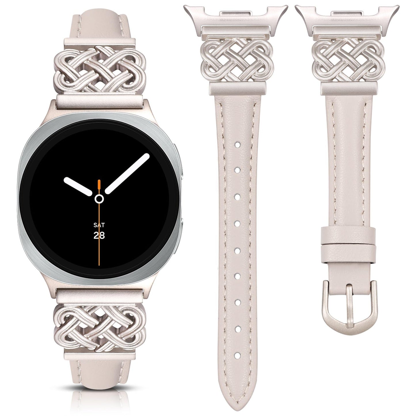 TOYOUTHS Celtic Knot Leather Band Compatible with Samsung Galaxy Watch 8 40mm 44mm/Watch 8 Classic 46mm Bands Women, No Gap One Click Slim Dressy Leather Strap with Designer Interlock Buckle