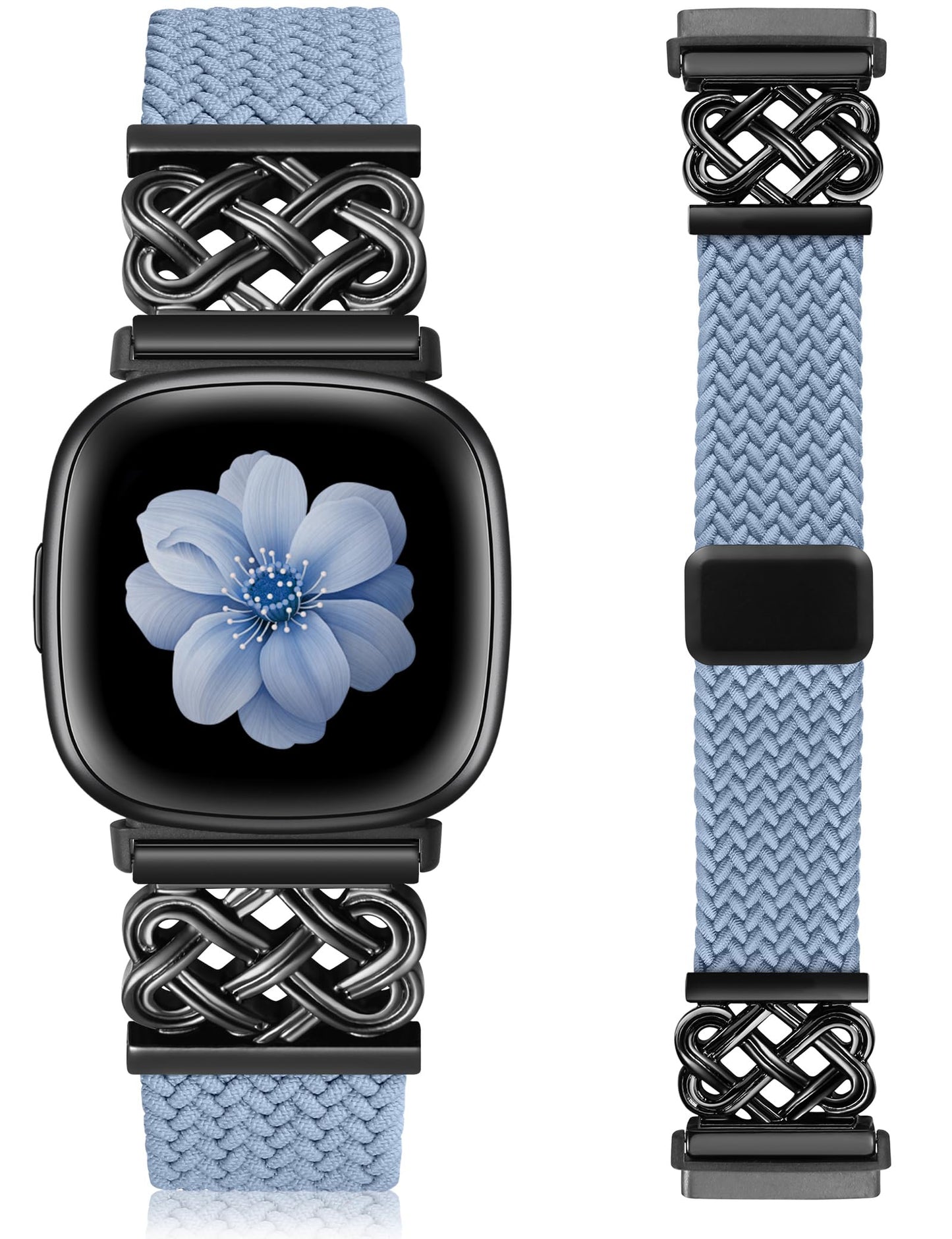 TOYOUTHS Braided Magnetic Band Compatible with Fitbit Versa 4 3/Fitbit Sense 2 1 Bands Women, Dressy Celtic Metal Stretchy Elastic Nylon Fabric Woven Strap for Versa 3 4 Sense 2 Smartwatch