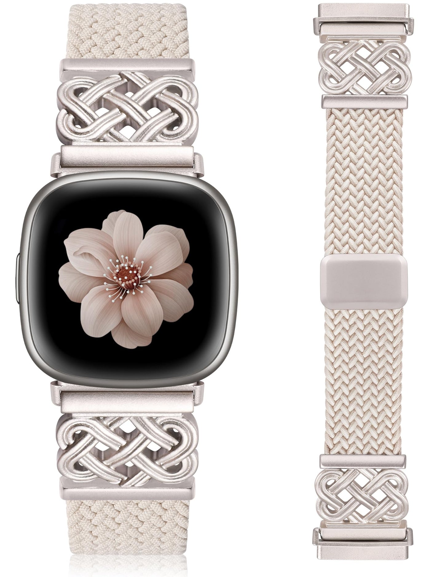 TOYOUTHS Braided Magnetic Band Compatible with Fitbit Versa 4 3/Fitbit Sense 2 1 Bands Women, Dressy Celtic Metal Stretchy Elastic Nylon Fabric Woven Strap for Versa 3 4 Sense 2 Smartwatch