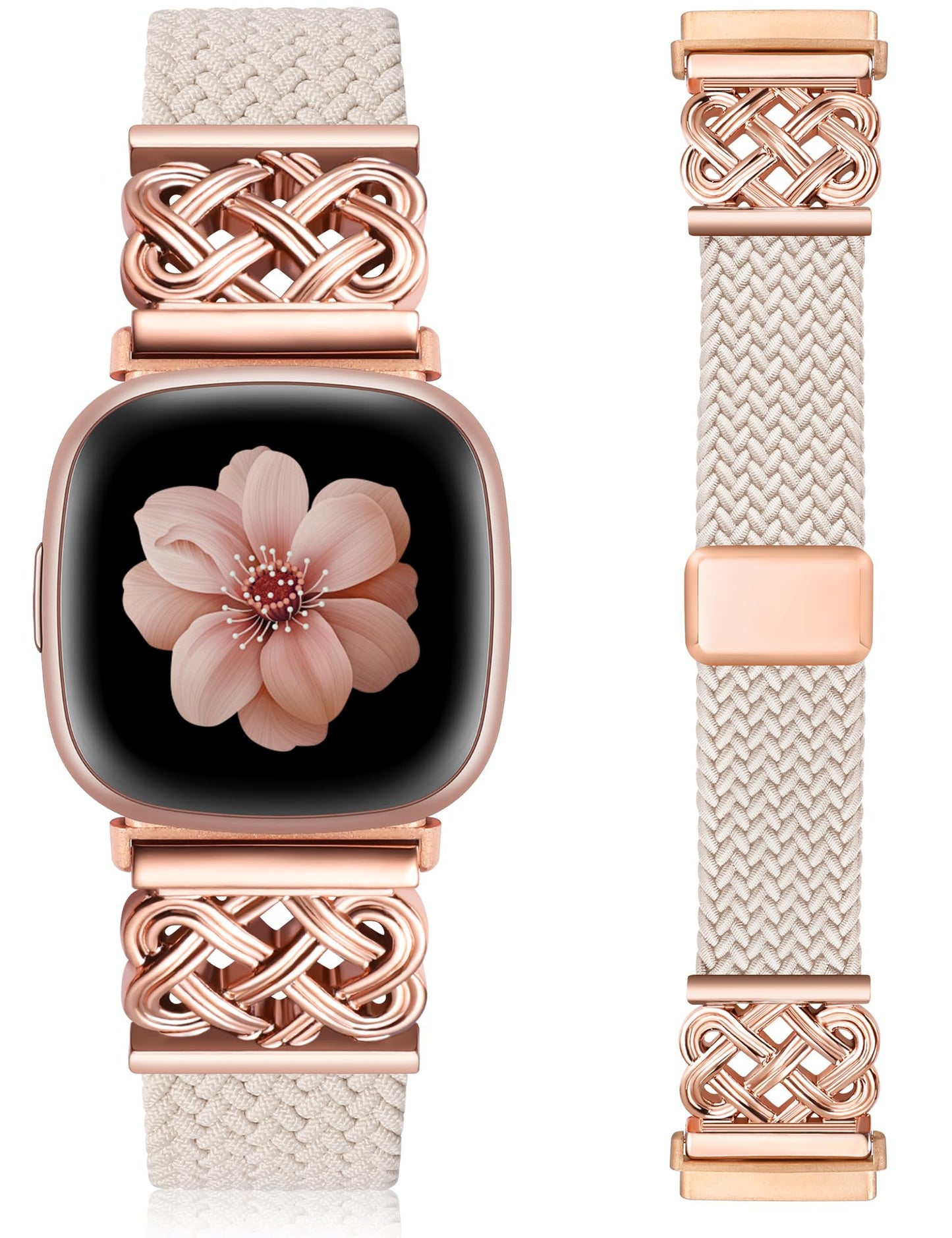 TOYOUTHS Braided Magnetic Band Compatible with Fitbit Versa 4 3/Fitbit Sense 2 1 Bands Women, Dressy Celtic Metal Stretchy Elastic Nylon Fabric Woven Strap for Versa 3 4 Sense 2 Smartwatch