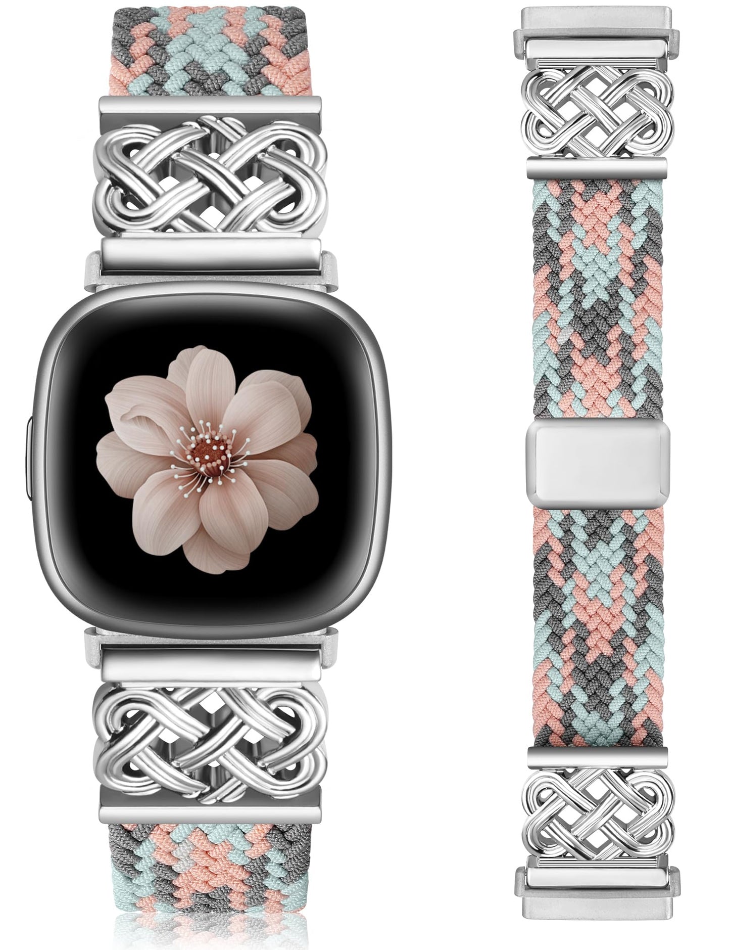 TOYOUTHS Braided Magnetic Band Compatible with Fitbit Versa 4 3/Fitbit Sense 2 1 Bands Women, Dressy Celtic Metal Stretchy Elastic Nylon Fabric Woven Strap for Versa 3 4 Sense 2 Smartwatch