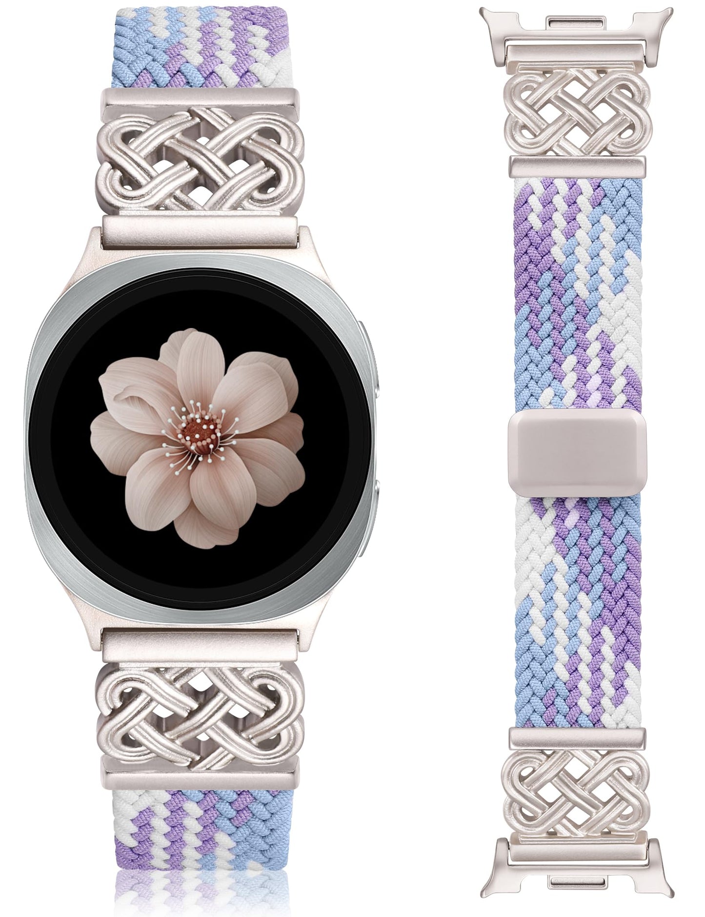 TOYOUTHS Braided Magnetic Band Compatible with Samsung Galaxy Watch 8 7 6 5 4 FE 40mm 44mm/8 6 Classic/5 Pro/4 Classic/3 41mm/Active 2 Women Men, 20mm Celtic Stretchy Elastic Dressy Nylon Strap, No for Ultra