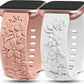 TOYOUTHS 2 Pack Compatible with Fitbit Versa 2/Versa Lite/Versa Watch Bands for Women Floral Engraved Soft Silicone Dressy Embossed Flower Strap Replacement Versa 2 Special Edition Bracelet Wristband