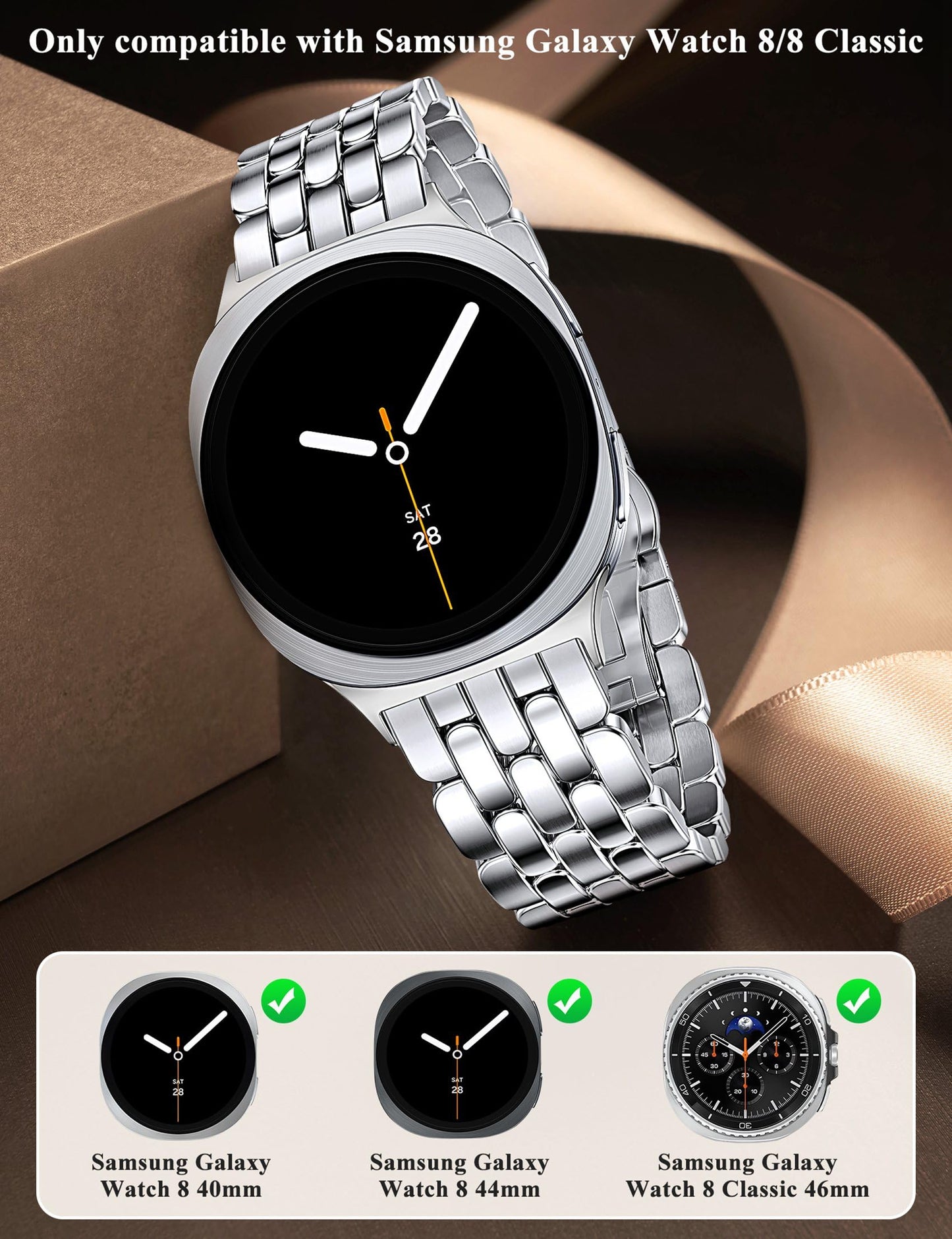 TOYOUTHS Designer Vintage Luxury Bracelet for Samsung Galaxy Watch 8 40mm 44mm/Watch 8 Classic 46mm Bands Women, No Gap One Click Stainless Steel Dressy Elegant Noble Metal Strap