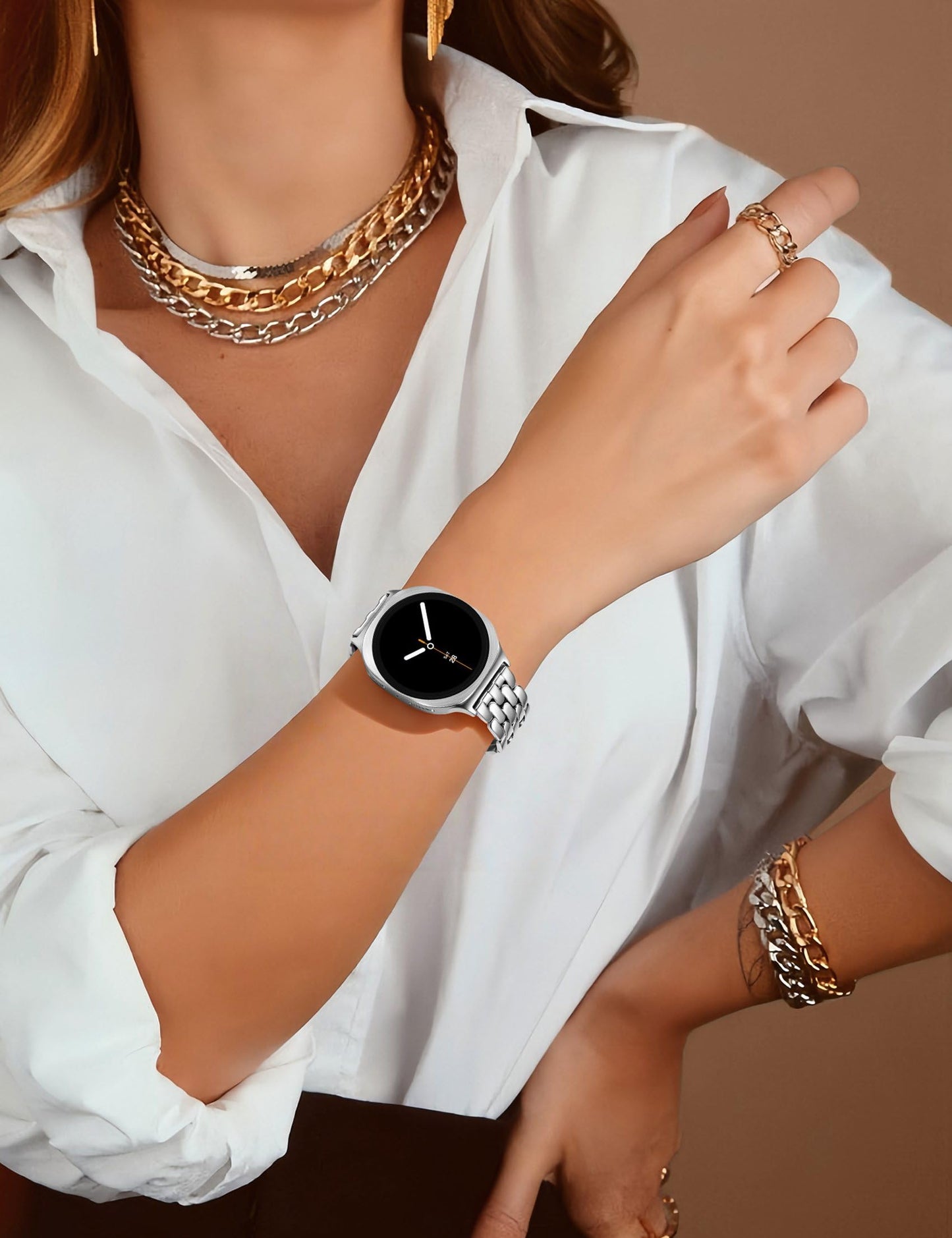 TOYOUTHS Designer Vintage Luxury Bracelet for Samsung Galaxy Watch 8 40mm 44mm/Watch 8 Classic 46mm Bands Women, No Gap One Click Stainless Steel Dressy Elegant Noble Metal Strap