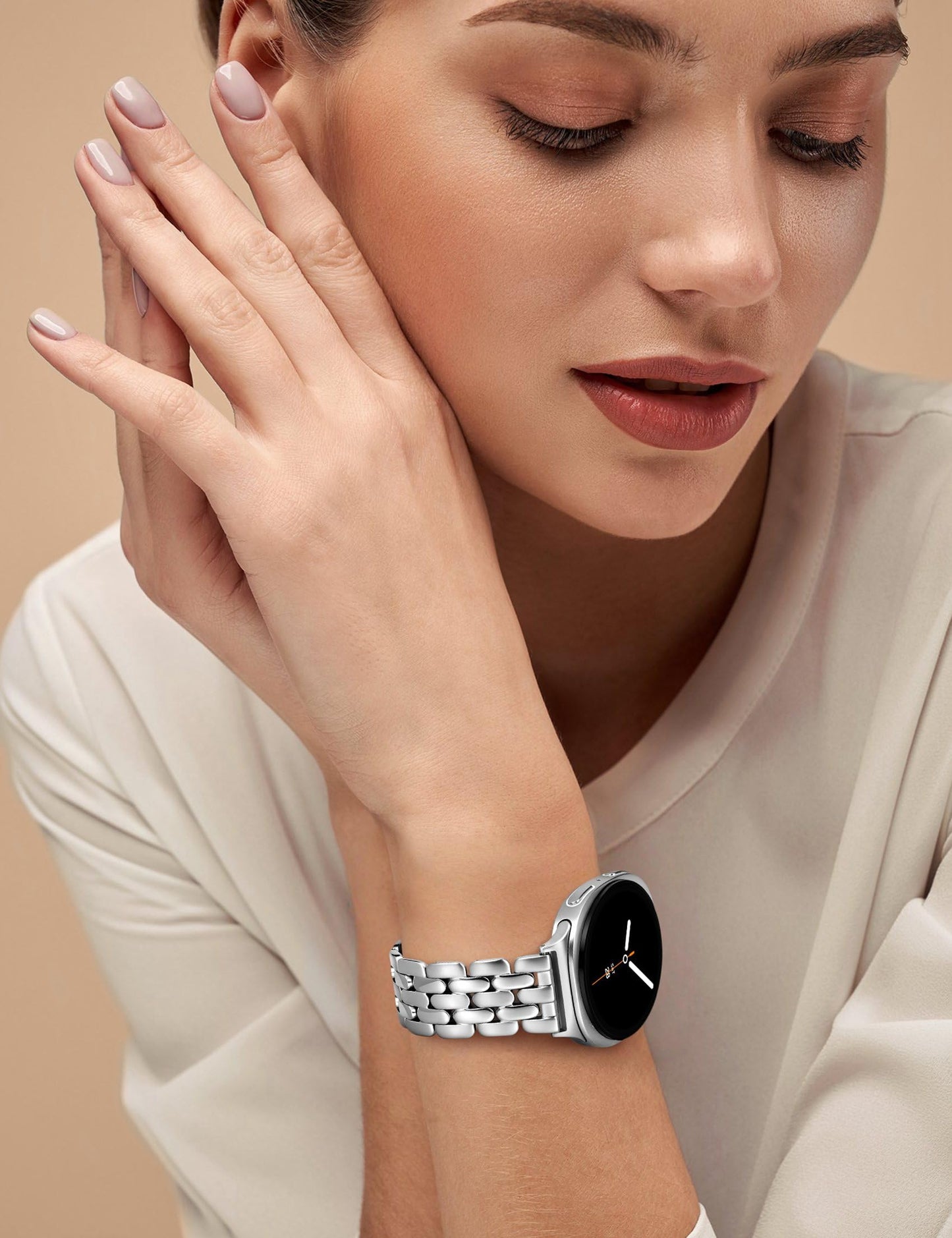 TOYOUTHS Designer Vintage Luxury Bracelet for Samsung Galaxy Watch 8 40mm 44mm/Watch 8 Classic 46mm Bands Women, No Gap One Click Stainless Steel Dressy Elegant Noble Metal Strap