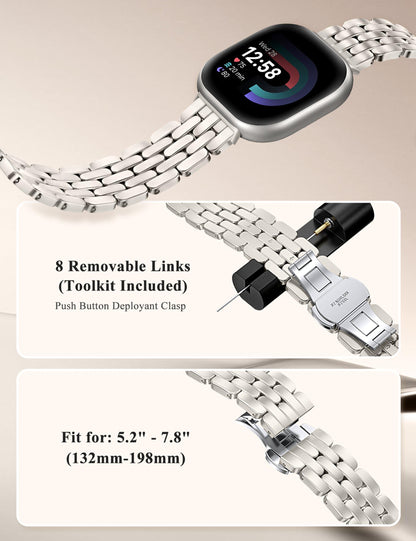 Designer Vintage Stainless Steel Bracelet for Fitbit Versa 4/Versa 3/Sense 2/Sense Bands Women