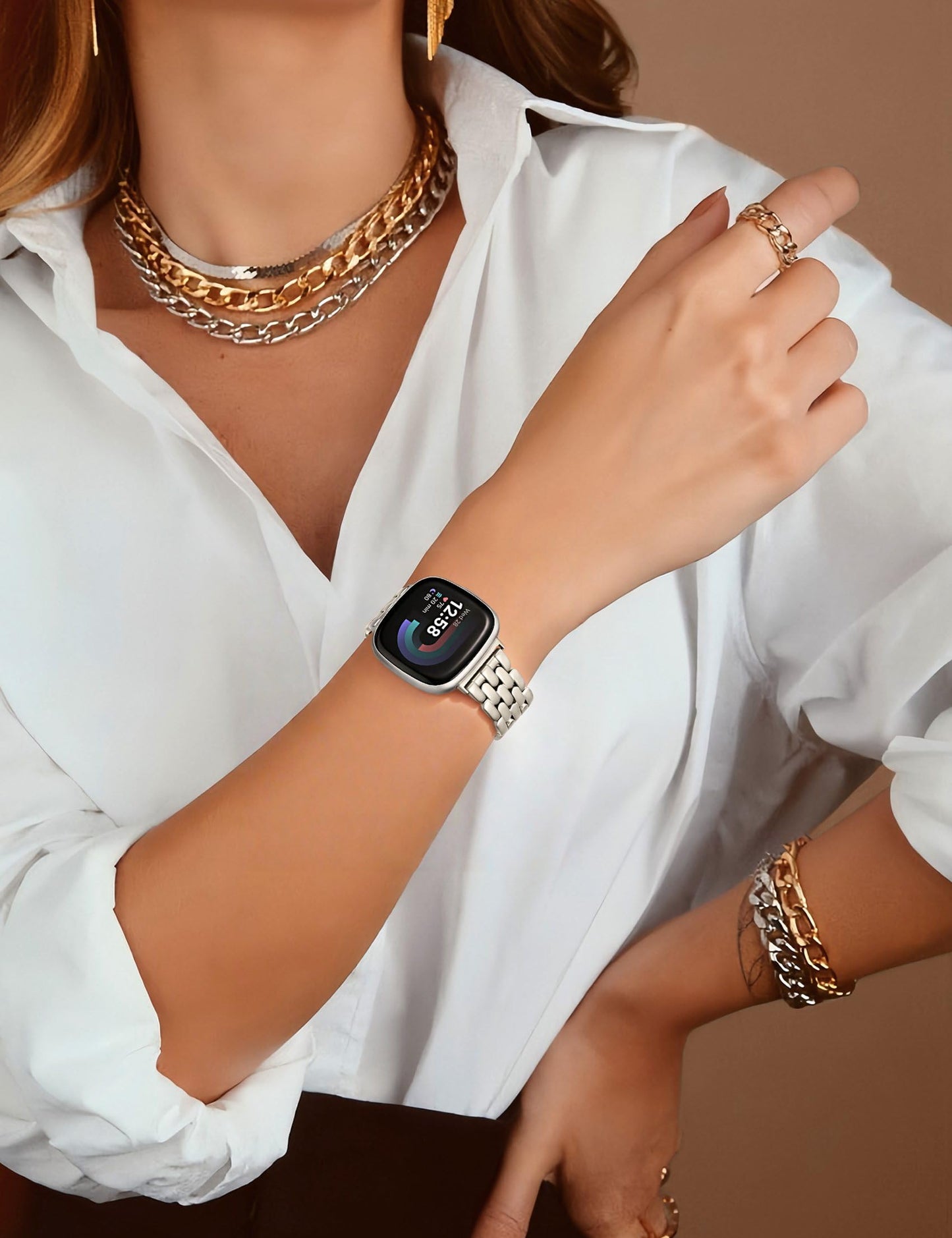 TOYOUTHS Designer Vintage Luxury Bracelet for Fitbit Versa 4/Versa 3/Sense 2/Sense Bands Women, Stainless Steel Dressy Elegant Noble Metal Strap for Versa 4 Smartwatch