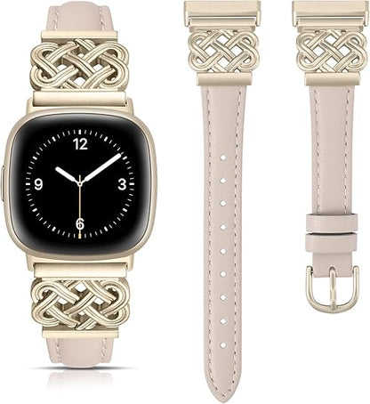 TOYOUTHS Leather Band Compatible with Fitbit Versa 4/Versa 3/Fitbit Sense 2/Sense Band Women, Slim Thin Dressy Designer Premium Leather Strap with Interlock Buckle for Versa 3 4 Sense 2 Smartwatch