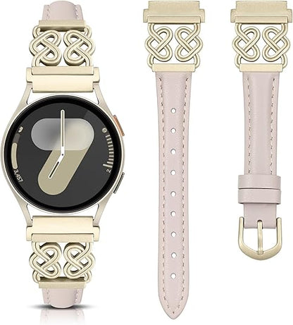 TOYOUTHS Leather Band Compatible with Samsung Galaxy Watch 7/6/5/4/Active 2 40mm 44mm Band Women, 20mm Dressy Slim Leather Strap with Celtic Heart-Shaped Knot Buckle for Watch 6 Classic/Watch FE