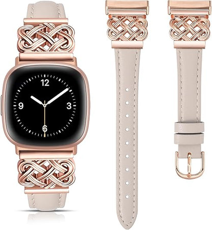 TOYOUTHS Leather Band Compatible with Fitbit Versa 4/Versa 3/Fitbit Sense 2/Sense Band Women, Slim Thin Dressy Designer Premium Leather Strap with Interlock Buckle for Versa 3 4 Sense 2 Smartwatch