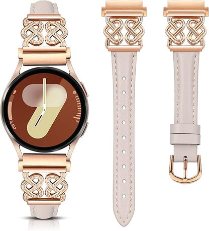 TOYOUTHS Leather Band Compatible with Samsung Galaxy Watch 7/6/5/4/Active 2 40mm 44mm Band Women, 20mm Dressy Slim Leather Strap with Celtic Heart-Shaped Knot Buckle for Watch 6 Classic/Watch FE