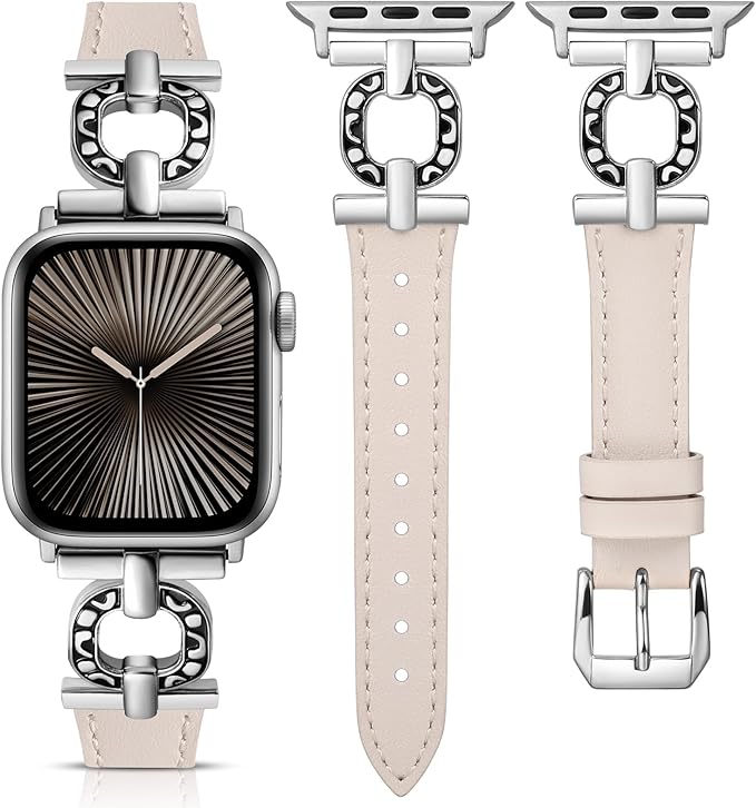 TOYOUTHS Leather Band Compatible with Apple Watch Strap Women 49/46/45/44/42/41/40/38mm Fancy Vintage Scrollwork Oval Metal Buckle Leather Strap for iWatch Band Series 10 9 8 7 6 5 4 3 2 1 SE Ultra