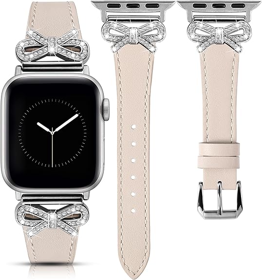 TOYOUTHS Bow Leather Band Compatible with Apple Watch Band 38mm 40mm 41mm 42mm 44mm 45mm 49mm Women, Top Grain Leather Strap Thin Slim Dressy Band for iWatch Ultra SE Series 9 8 7 6 5 4 3 2 1