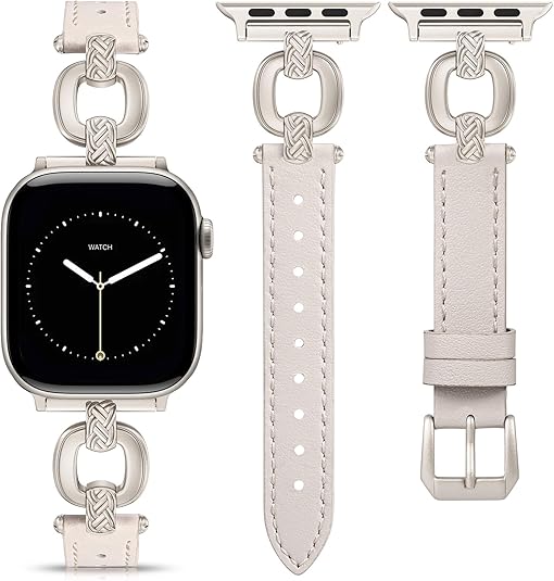 TOYOUTHS Leather Band Compatible with Apple Watch Bands Women 38/40/41/42/44/45/46/49mm Dressy Slim Leather Strap with Boho Metal Knot Buckle Bracelet for iWatch Series 10/9/8/7/6/5/4/3/2/1/SE/Ultra