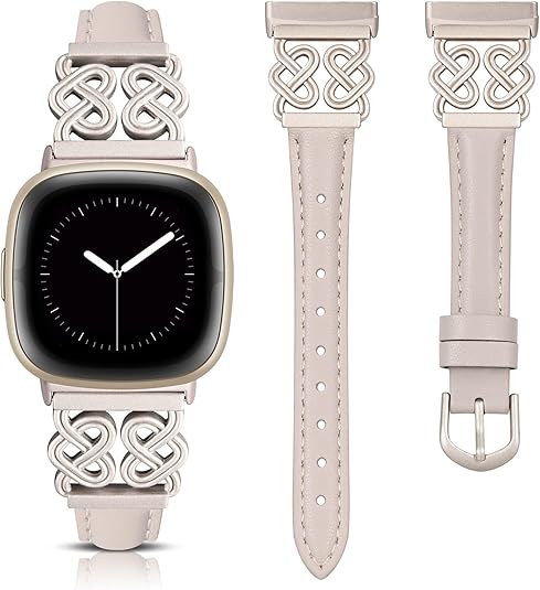 TOYOUTHS Leather Band Compatible with Fitbit Versa 4/Versa 3/Sense 2/Sense Bands Women, Elegant Dressy Slim Leather Strap with Designer Celtic Heart-Shaped Knot Buckle for Versa 4 Sense 2 Smartwatch