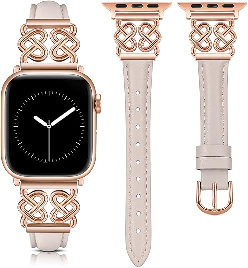 TOYOUTHS Leather Band Compatible with Apple Watch Bands Women 38/40/41/42/44/45/46/49mm Dressy Slim Leather Strap with Designer Heart Knot Buckle for iWatch Series 10/9/Ultra/SE/8/7/6/5/SE/4/3/2/1
