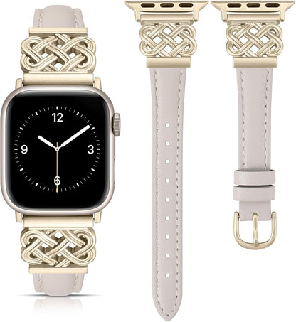 TOYOUTHS Leather Band Compatible with Apple Watch Bands 38/40/41/42/44/45/49mm Women, Slim Leather Strap with Designer Dressy Interlock Buckle for iWatch Series 9/8/7/6/5/SE/4/3/2/1 Ultra/Ultra 2