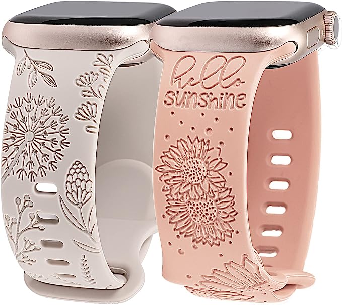 TOYOUTHS 2 Packs Compatible with Apple Watch Band 41mm 40mm 38mm Women Girls Silicone Dressy Floral Engraved Strap Sunflower Wildflower Sport Bracelet for iWatch Series SE/8/7/6/5/4/3/2/1