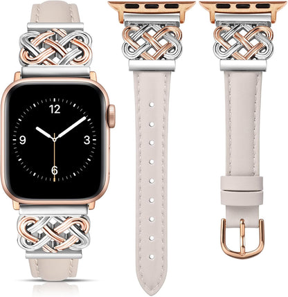 TOYOUTHS Leather Band Compatible with Apple Watch Bands 38/40/41/42/44/45/49mm Women, Slim Leather Strap with Designer Dressy Interlock Buckle for iWatch Series 9/8/7/6/5/SE/4/3/2/1 Ultra/Ultra 2