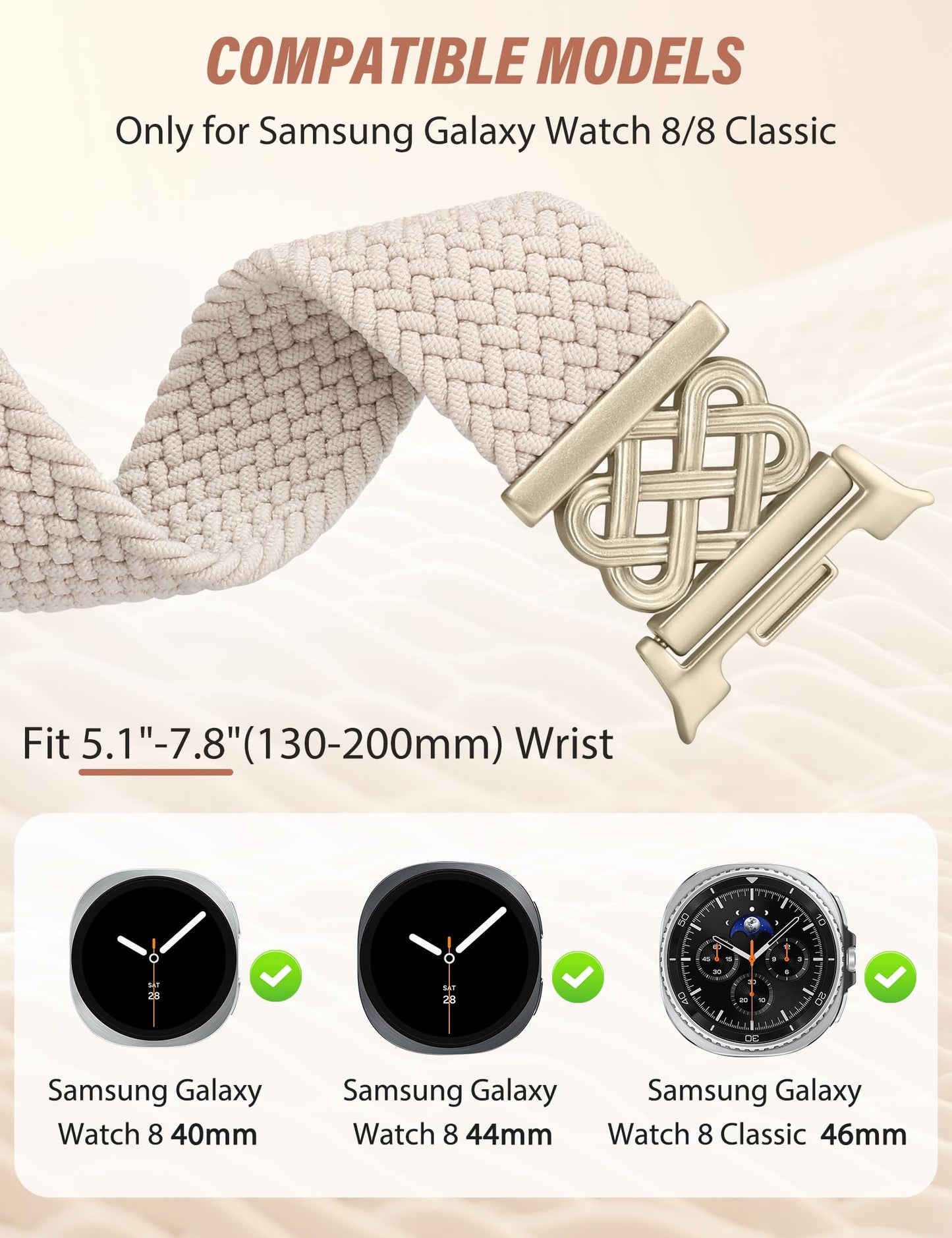 TOYOUTHS Braided Magnetic Band Compatible with Samsung Galaxy Watch 8 7 6 5 4 FE 40mm 44mm/8 6 Classic/5 Pro/4 Classic/3 41mm/Active 2 Women Men, 20mm Celtic Stretchy Elastic Dressy Nylon Strap, No for Ultra
