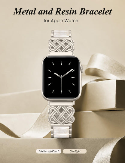TOYOUTHS Compatible with Apple Watch Band Women 38/40/41/42/44/45/46/49mm Dressy Celtic Knot Metal Resin Strap Stainless Steel Chain Link Bracelet for iWatch Series 11 10 9 8 7 6 5 4 Ultra SE 3 2 1