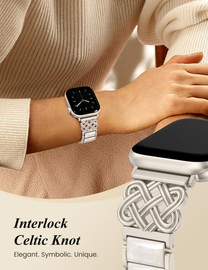 TOYOUTHS Compatible with Apple Watch Band Women 38/40/41/42/44/45/46/49mm Dressy Celtic Knot Metal Resin Strap Stainless Steel Chain Link Bracelet for iWatch Series 11 10 9 8 7 6 5 4 Ultra SE 3 2 1
