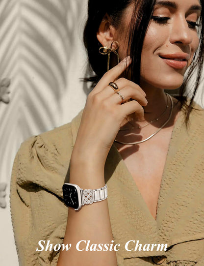 TOYOUTHS Compatible with Apple Watch Band Women 38/40/41/42/44/45/46/49mm Dressy Celtic Knot Metal Resin Strap Stainless Steel Chain Link Bracelet for iWatch Series 11 10 9 8 7 6 5 4 Ultra SE 3 2 1