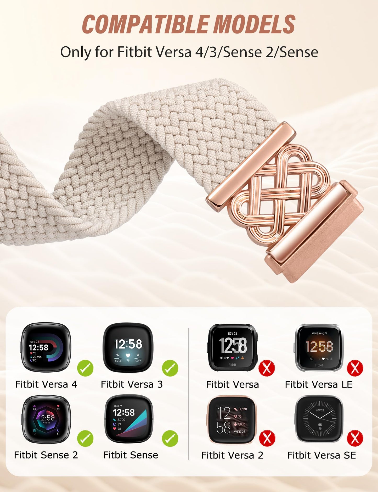 TOYOUTHS Braided Magnetic Band Compatible with Fitbit Versa 4 3/Fitbit Sense 2 1 Bands Women, Dressy Celtic Metal Stretchy Elastic Nylon Fabric Woven Strap for Versa 3 4 Sense 2 Smartwatch