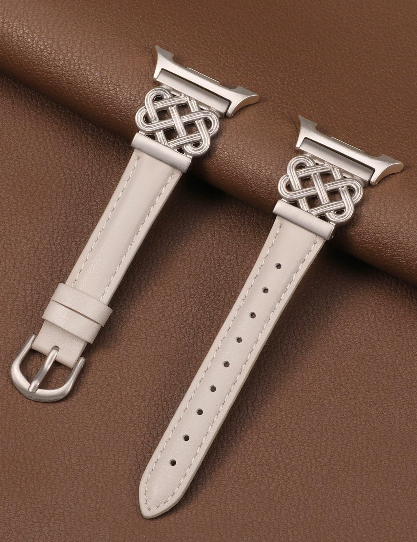 TOYOUTHS Celtic Knot Leather Band Compatible with Samsung Galaxy Watch 8 40mm 44mm/Watch 8 Classic 46mm Bands Women, No Gap One Click Slim Dressy Leather Strap with Designer Interlock Buckle