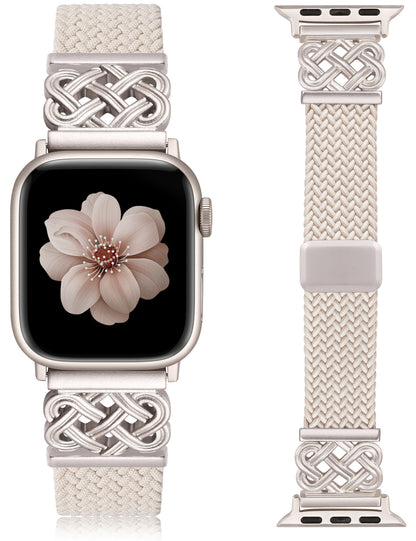 Braided Magnetic Band Compatible with Apple Watch Bands 38/40/41/42/44/45/46/49mm Women Men, Celtic Knot Stretchy Elastic Nylon Fabric Woven Strap for iWatch Series 11 10 9 8 7 6 5 4 SE/Ultra 3 2 1
