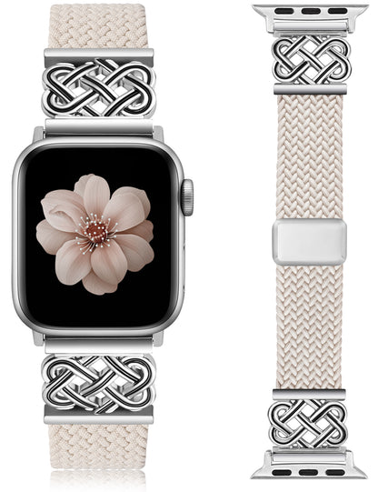 Braided Magnetic Band Compatible with Apple Watch Bands 38/40/41/42/44/45/46/49mm Women Men, Celtic Knot Stretchy Elastic Nylon Fabric Woven Strap for iWatch Series 11 10 9 8 7 6 5 4 SE/Ultra 3 2 1