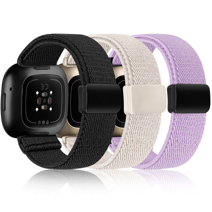 3 Pack Magnetic Stretchy Nylon Band for Fitbit Versa 4/Fitbit Versa 3/Sense 2/Sense