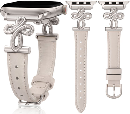 TOYOUTHS Slim Leather Band Compatible with Apple Watch Bands 42/41/40/38mm Women, Top Grain Genuine Celtic Knot Cross Dressy Thin Fashion Strap for iWatch Series 10/9/SE/8/7/6/5/4/3/2/1