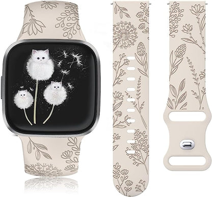 TOYOUTHS Compatible with Fitbit Versa/Versa 2 Watch Bands/Versa Lite Band Women Soft Silicone Floral Engraved Dandelion Wildflower Dressy Summer Strap Replacement for Fitbit Versa Wristband, Blue