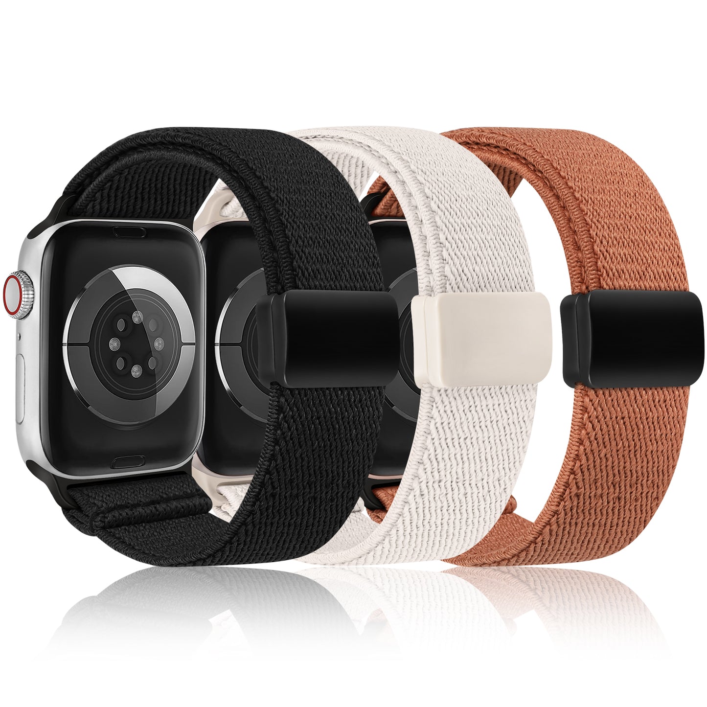 3 Pack Stretchy Loop Band with Magnetic Clasp Compatible with Apple Watch Band 40mm 38mm 41mm 42mm 44mm 45mm 46mm 49mm, Nylon Braided Elastic Strap for iWatch Series 10 9 8 7 6 SE 5 4 3 Ultra 2 1